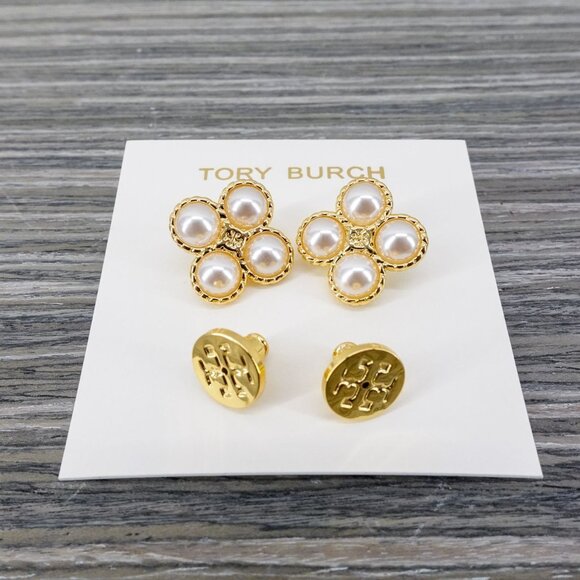 Tory Burch Rope Clover Stud Earrings Gold OS - Picture 3 of 12